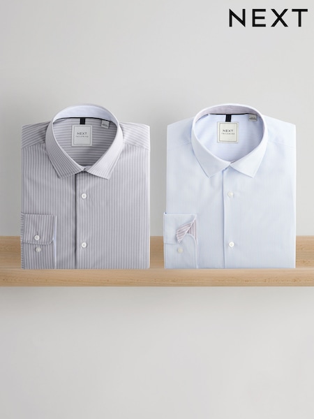 Blue Stripe/Neutral Stripe - تلبيس قياسي - Single Cuff Easy Care Smart Shirts 2 Pack (E76982) | ‏216 ر.س.‏