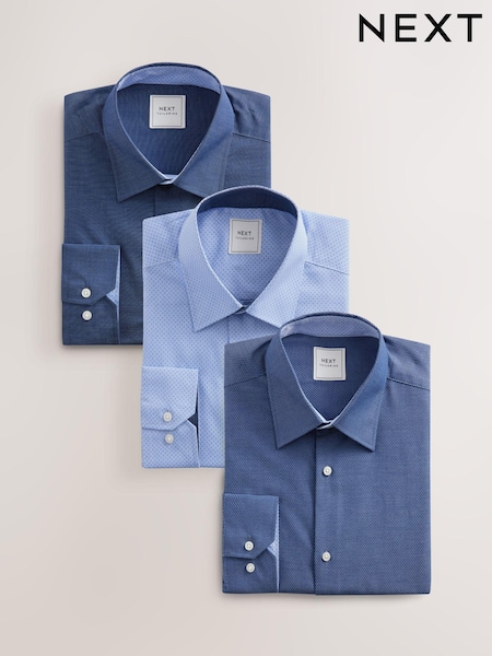 Indigo Blue/Denim Blue Dot/White Geo Regular Fit Single Cuff Easy Care Smart Shirts 3 Pack (E76984) | 410 zł