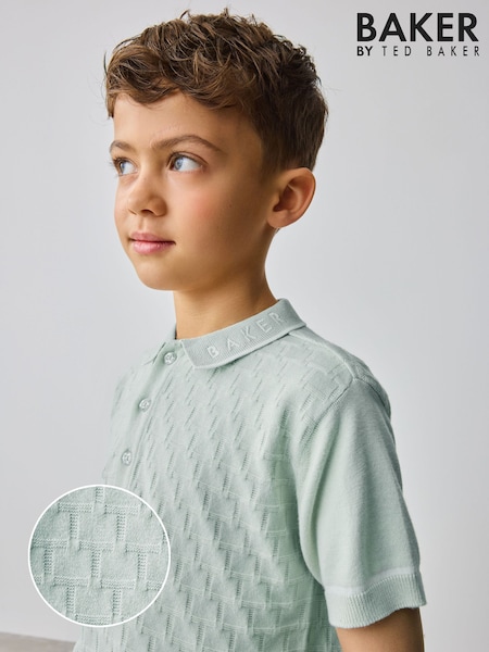 Salviegrøn - Baker By Ted Baker Knitted Textured Polo Shirt And Shorts Set (E76996) | DKK385 - DKK435