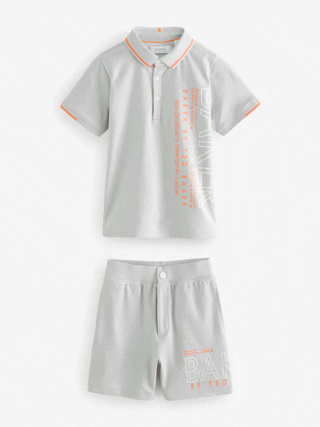אפור - Baker By Ted Baker 100% Cotton Polo Shirt And Shorts Set (E76998) | ‏191‏₪ - ‏216‏ ₪