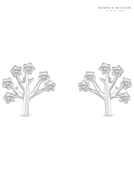 Simply Silver Silver Tone 925 Cubic Zirconia Fine Tree of Love Stud Earrings (E77005) | AED52