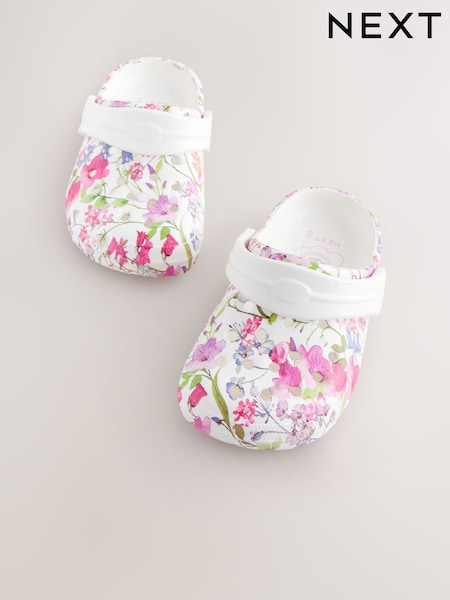 White Floral Standard Fit (F) Clogs Sandals (E77018) | €12 - €15