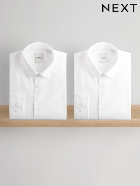 White Regular Fit Easy Care Long Sleeve Single Cuff Smart Shirts 2 Pack (E77034) | €48