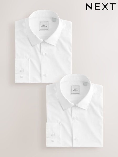 White Skinny Fit Easy Care Long Sleeve Single Cuff Smart Shirts 2 Pack (E77042) | €38