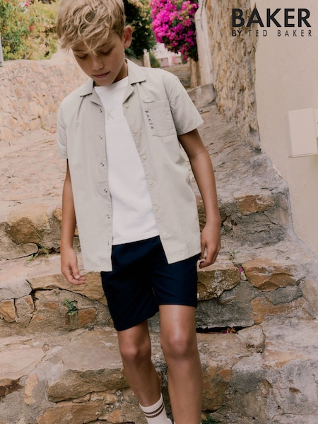 Baker by Ted Baker Stone Shirt, T-Shirt and Navy Shorts Set (E77080) | ₪216 - ₪241