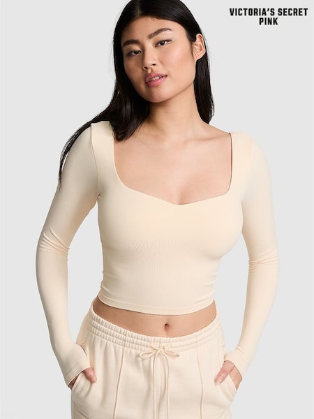 Victoria's Secret PINK White Shell Cropped Fitted Long Sleeve Top (E77112) | €40