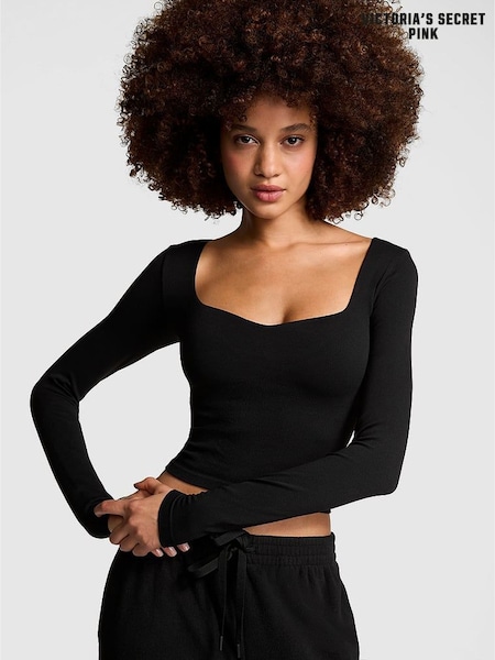 Victoria's Secret PINK Black Cropped Fitted Long Sleeve Top (E77118) | €40