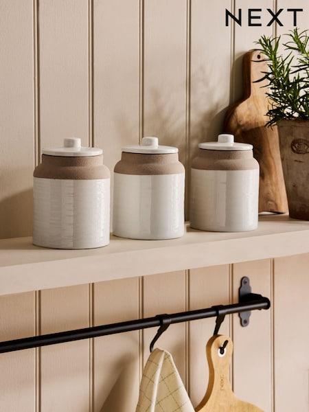 White Kya Stacking Set of 3 Storage Canisters Textured (E77145) | $67