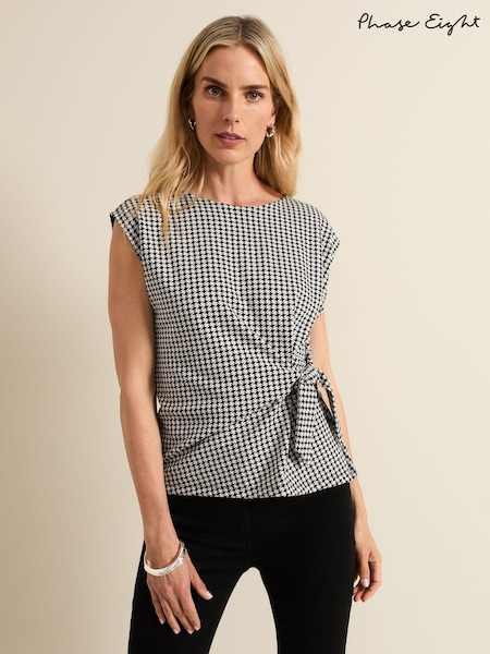 Phase Eight Black Halsey Houndstooth Jacquard Top (E77237) | AED240