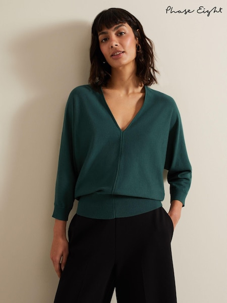 Phase Eight Green Gina V-Neck Batwing Jumper (E77246) | €47.50