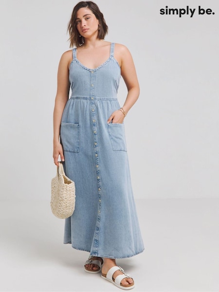 Simply Be Blue Bow Back Denim Maxi Dress Made With 100% TM Lyocell (E77250) | €78