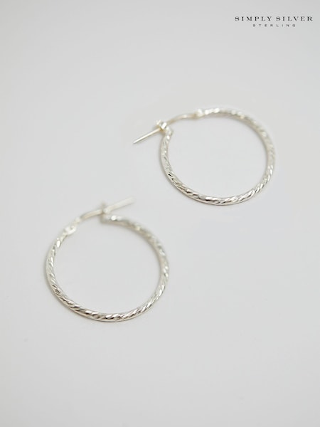 Simply Silver Silver Tone 925 Fine Twisted Diamond Cut Hoop Earrings (E77622) | AED58