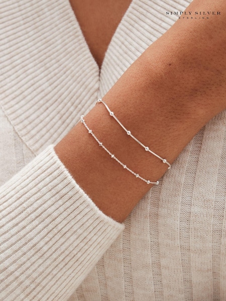 Simply Silver Tone Sterling 925 Polished Double Row Ball Chain Bracelet (E77629) | 1 682 грн