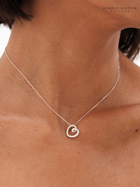 Simply Silver Silver Tone Sterling 925 Swirl Open Heart Necklace (E77631) | AED146