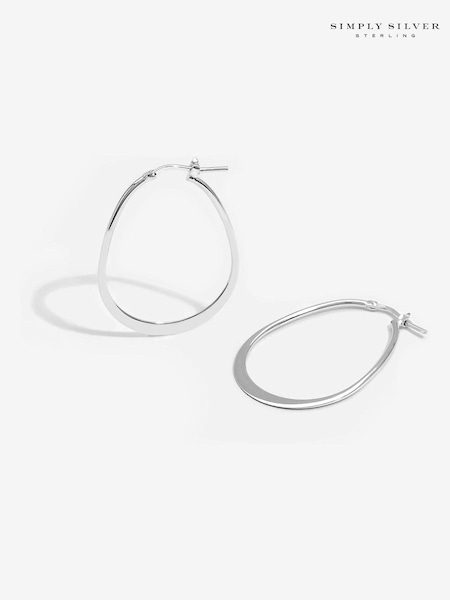 Simply Silver Silver Tone Sterling 925 Polished Oval Flat Edge Hoop Earrings (E77642) | ₪176
