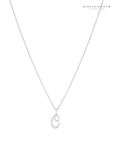 Simply Silver Silver Tone Sterling 925 Polished and Cubic Zirconia Initial Pendant (E77645) | €32