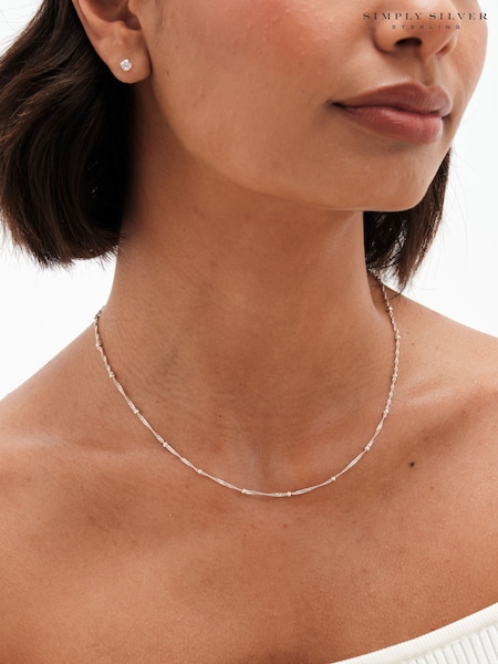 Simply Silver Silver Tone Sterling 925 Twist Ball Chain Necklace (E77652) | €37