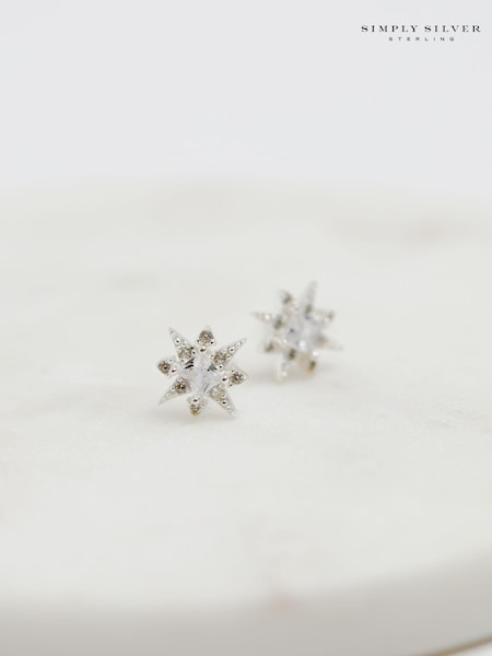 Simply Silver Silver Tone Sterling 925 Cubic Zirconia Star Stud Earrings (E77661) | €25