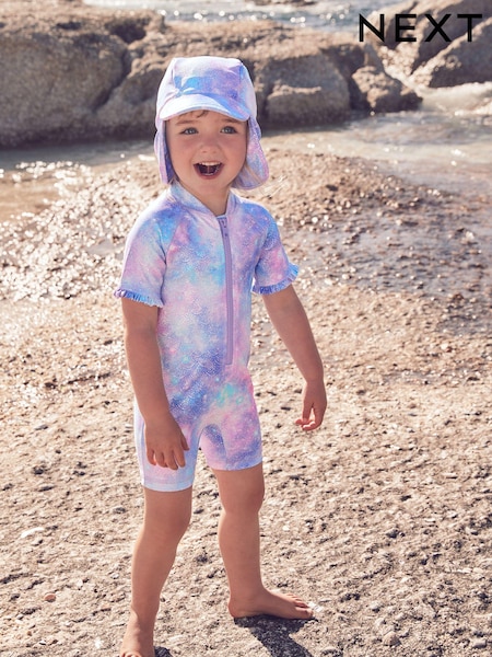Purple Foil Frill Sleeve Sunsafe Swimsuit (3mths-10yrs) (E77670) | €19 - €22