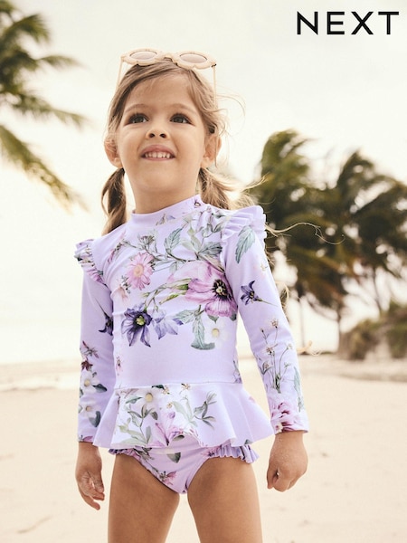 ライラック パープル フローラル - Sunsafe Swim Set (3mths-7yrs) (E77682) | ¥ 3,110 - ¥ 3,500