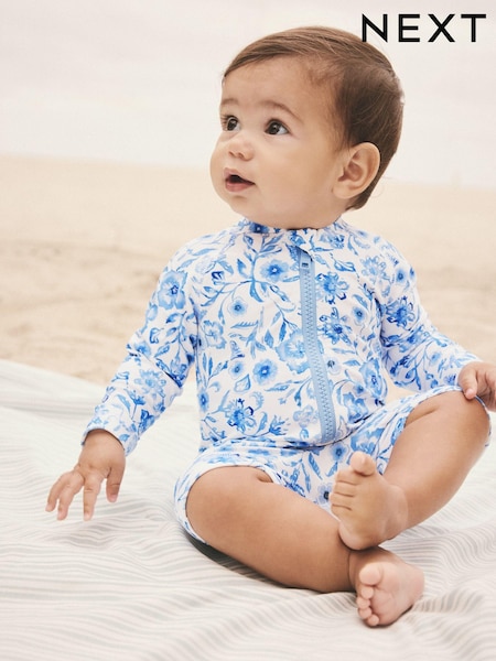 Blue Floral Baby Sunsafe Swimsuit (0mths-3yrs) (E77689) | €21 - €22