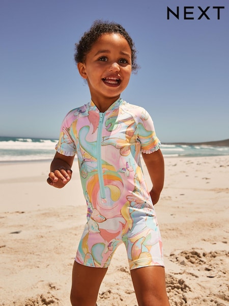 Multi Pastel Butterfly Frill Sleeve Sunsafe Swimsuit (3mths-10yrs) (E77696) | €18 - €21