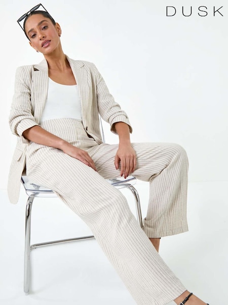 Dusk Natural Elasticated Linen Blend Tailored Trousers (E77729) | AED116