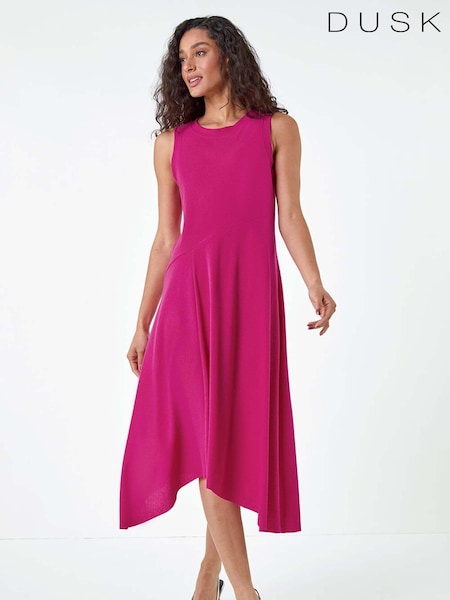 Dusk Pink Asymmetric Sleeveless Stretch Midi Dress (E77736) | €30