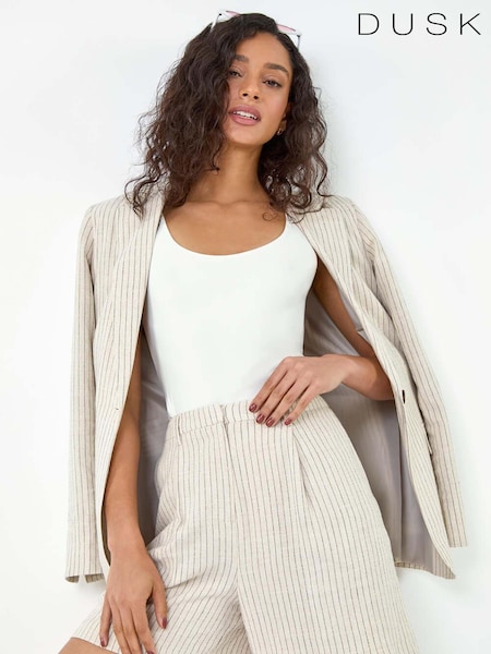 Dusk Natural Stripe Linen Blend Tailored Pocket Shorts (E77743) | €24