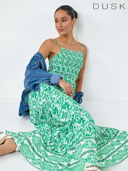 Dusk Aztec Style Border Print Shirred Maxi Dress (E77748) | 64 €