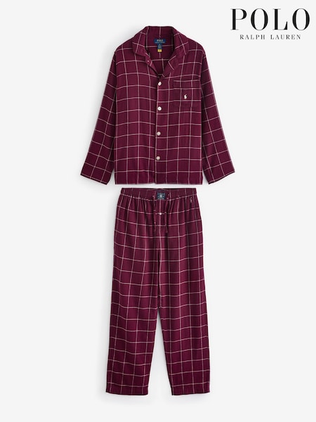 Roșu - Set de pijama din flanel de bumbac cu 100% carouri Polo Ralph Lauren Cămăși (E78031) | 626 LEI