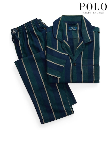 Albastru - Set de pijama din flanel de bumbac cu 100% carouri Polo Ralph Lauren Cămăși (E78035) | 626 LEI