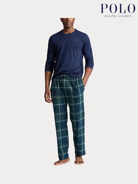 Синий - Polo Ralph Lauren 100% Cotton Flannel Long Pyjamas Set (E78038) | €125