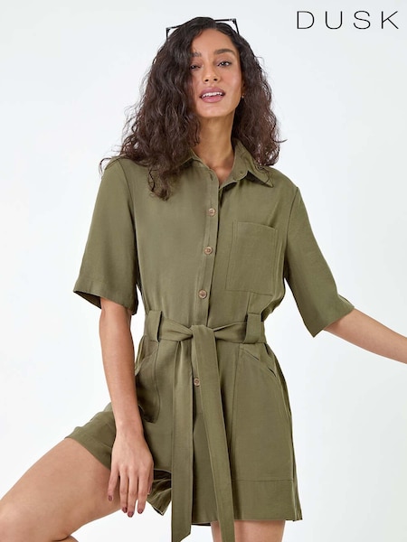 Dusk Button Through Belted Pocket Playsuit (E78046) | 249 LEI