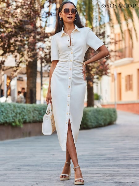 Sosandar Cream Popper Front Denim Dress (E78090) | €101