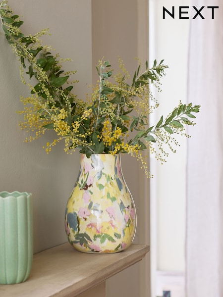 Yellow Ceramic Watercolour Floral Vase (E78133) | $35