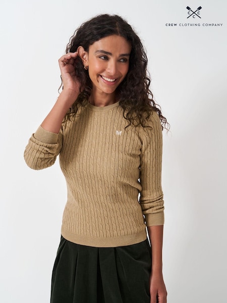 Crew Clothing Company Brown Heritage Cable Crew Neck Jumper (E78148) | AED160