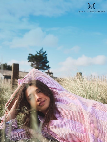 Crew Clothing Pink Seersucker Relaxed 100% Cotton Striped Shirt (E78207) | €37