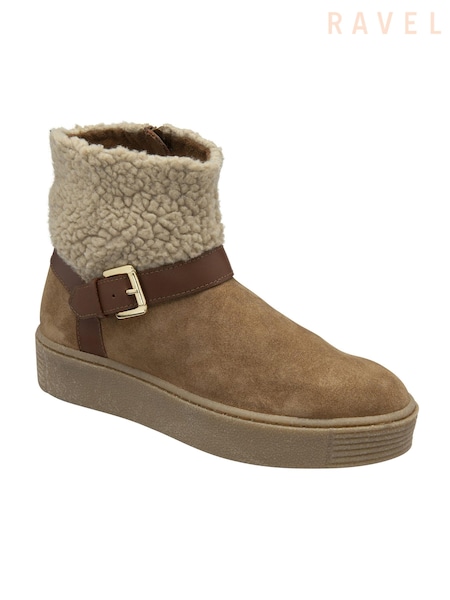 Ravel Brown Suede Flat Ankle Boots (E78431) | €95