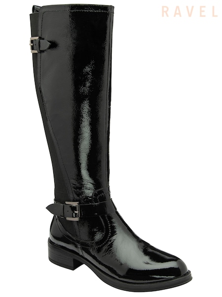 Ravel Dark Black Leather Knee-High Boots (E78440) | 8,712 UAH