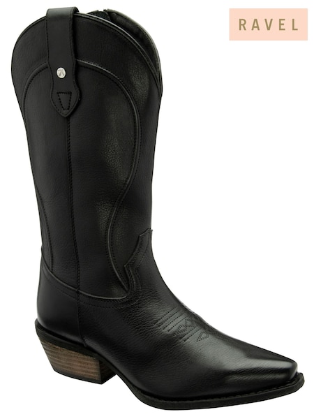 Ravel Black Leather Mid Calf Zip-Up Western Cowboy Boots (E78447) | $236