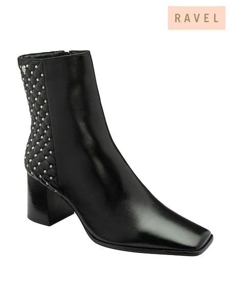 Ravel Black Leather Block-Heel Ankle Boots (E78449) | R$ 940