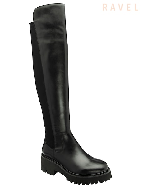 Ravel Black Leather Knee-High Boots (E78454) | €184