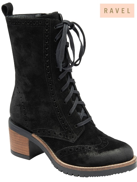 Ravel Black Suede Zip-Up Mid-Calf Boots (E78455) | ₪553