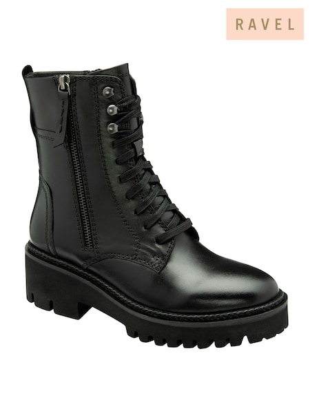 Ravel Black Leather Zip Up Ankle Boots (E78462) | ₪503