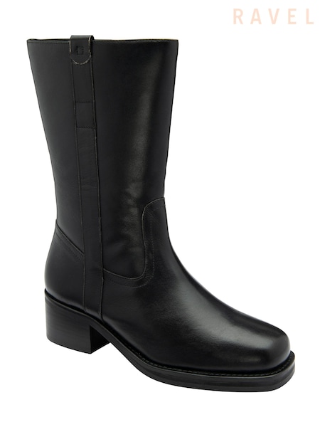 Ravel Black Leather Zip-Up Mid-Calf Boots (E78463) | 7,810 UAH