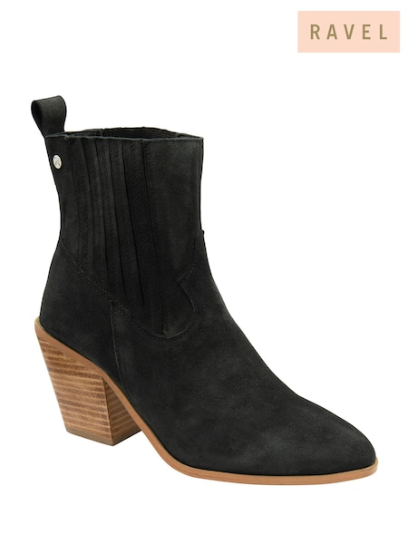 Negru - Ghete și cizme Ravel din piele întoarsă cu elastic pe gleznă (E78464) | 708 LEI