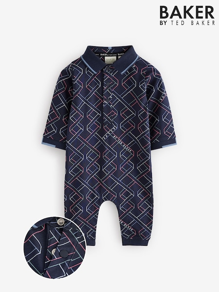 Baker By Ted Baker Navy Long Sleeve Printed Romper (E78630) | ‏140 ر.ق. - ‏151 ر.ق.