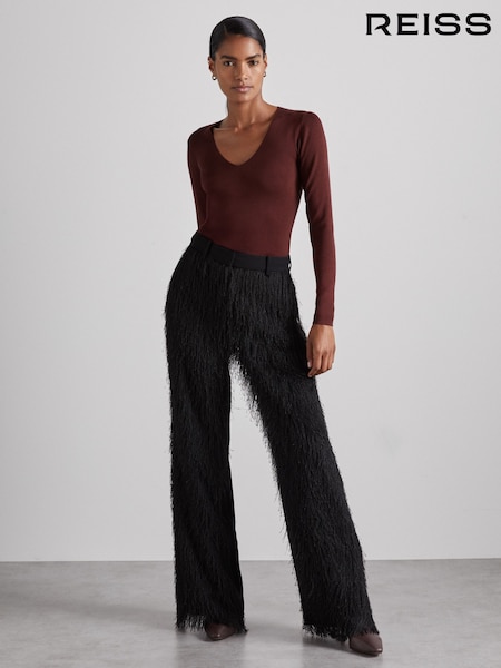 Reiss Oxblood Maeve Atelier Knitted Silk-Blend Top (E78631) | AED1,116