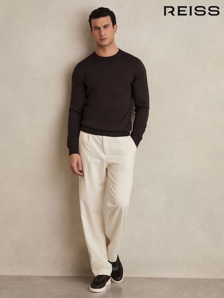 Reiss Dark Bordeaux Wessex Merino Wool Crew Neck Jumper (E78636) | ₪642